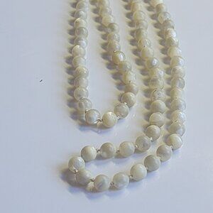 Knotted Necklace Mother-of-pearl iridescent creamy 17.5 in doubled bead 0.75 in